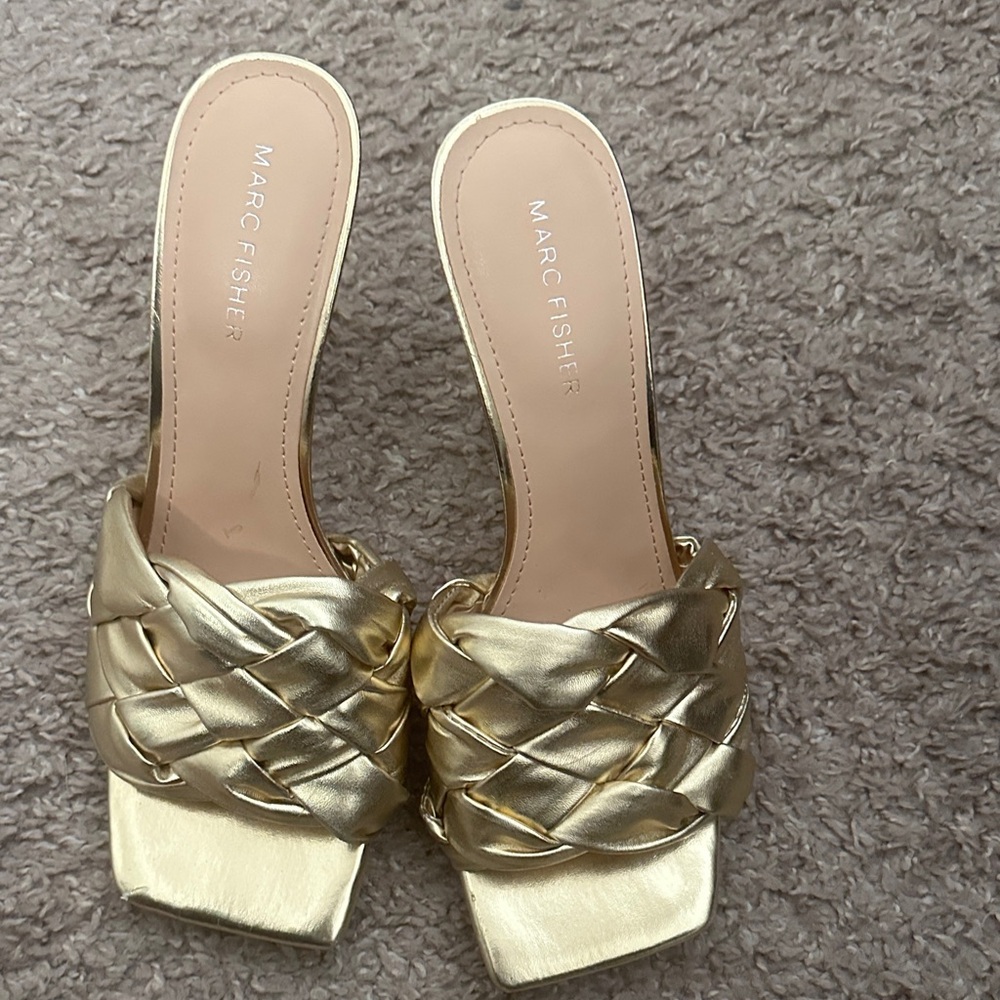 Marc Fisher Gold Braided Mules